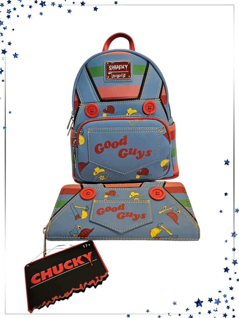 Loungefly Childs Play Chucky Cosplay Mini Backpack And Wallet Set- NWT